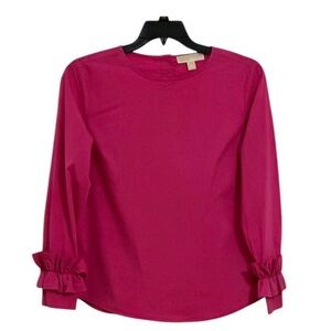 Michael Kors Women's M Electric Pink Ruffle Sleeve Blouse